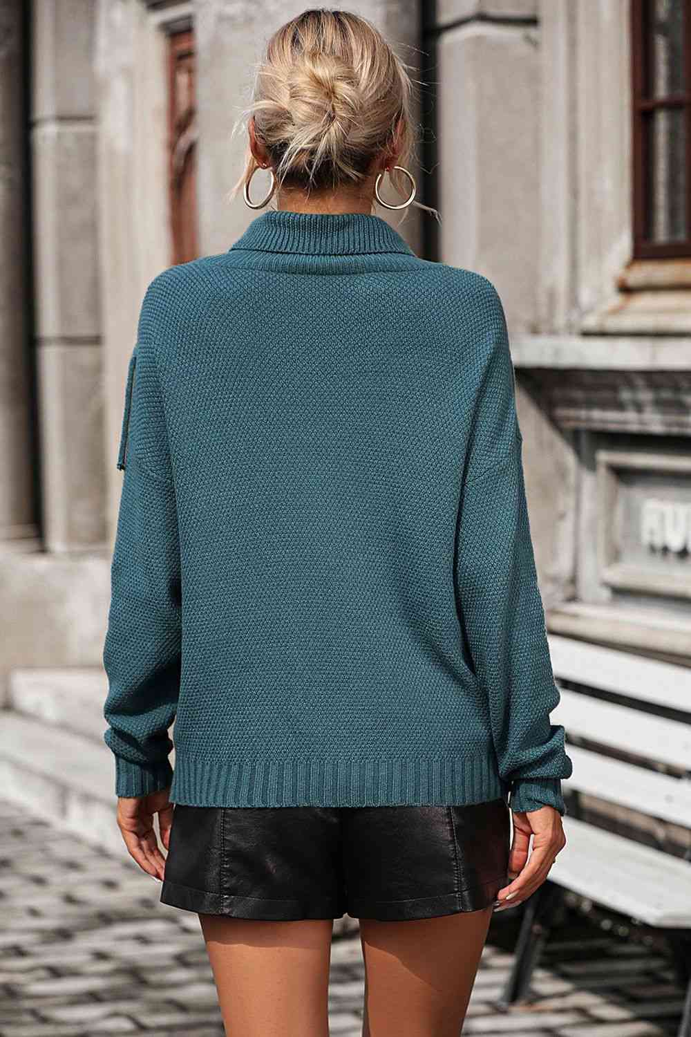 Turtle Neck Tassel Front Long Sleeve Pullover Sweater - Body By J'ne