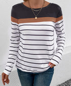 Striped Round Neck Long Sleeve T-Shirt - Body By J'ne