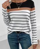 Striped Round Neck Long Sleeve T-Shirt - Body By J'ne