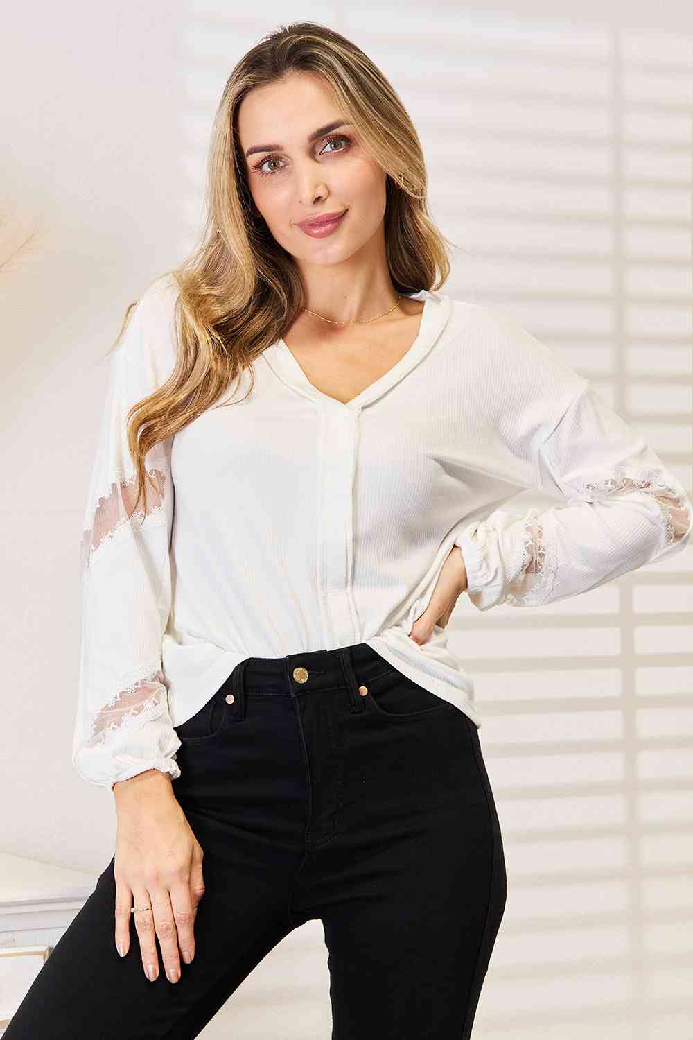 V-Neck Dropped Shoulder Blouse - Body By J'ne