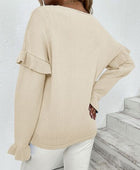 Ruffled V-Neck Dropped Shoulder Sweater - Body By J'ne