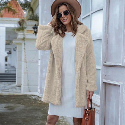 Collared Neck Long Sleeve Winter Coat - Body By J'ne