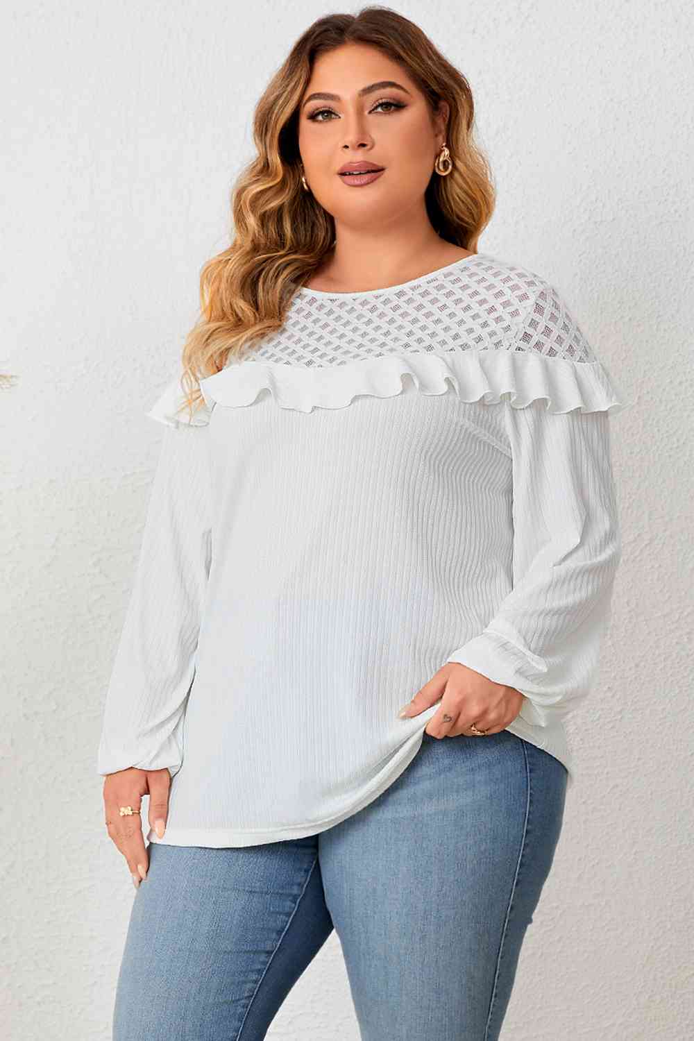 Captivating Ruffled Round Neck Long Sleeve Blouse - Body By J'ne