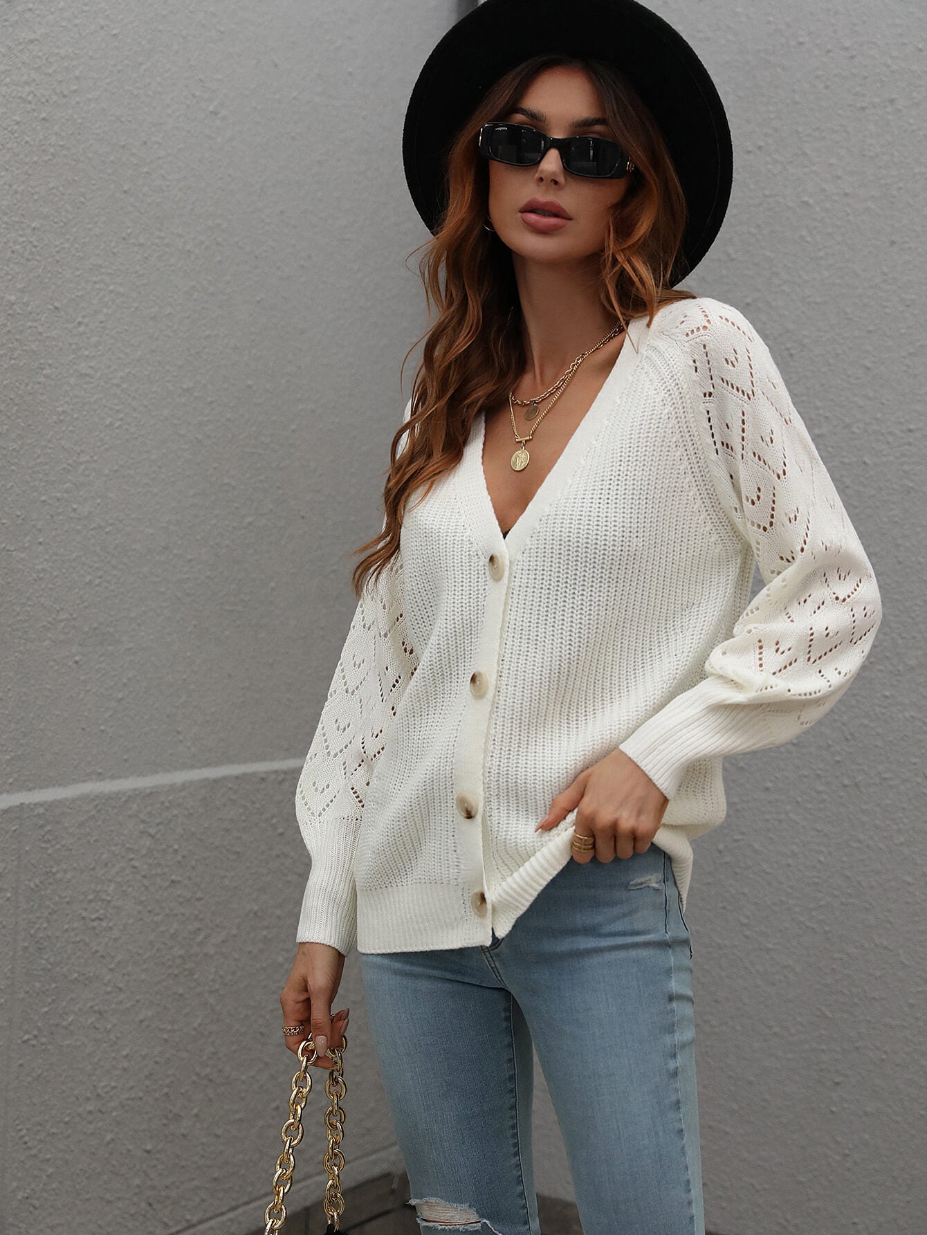 Rib-Knit Plunge Raglan Sleeve Cardigan - Body By J'ne