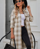 Plaid Button-Up Longline Shacket with Breast Pockets - Body By J'ne