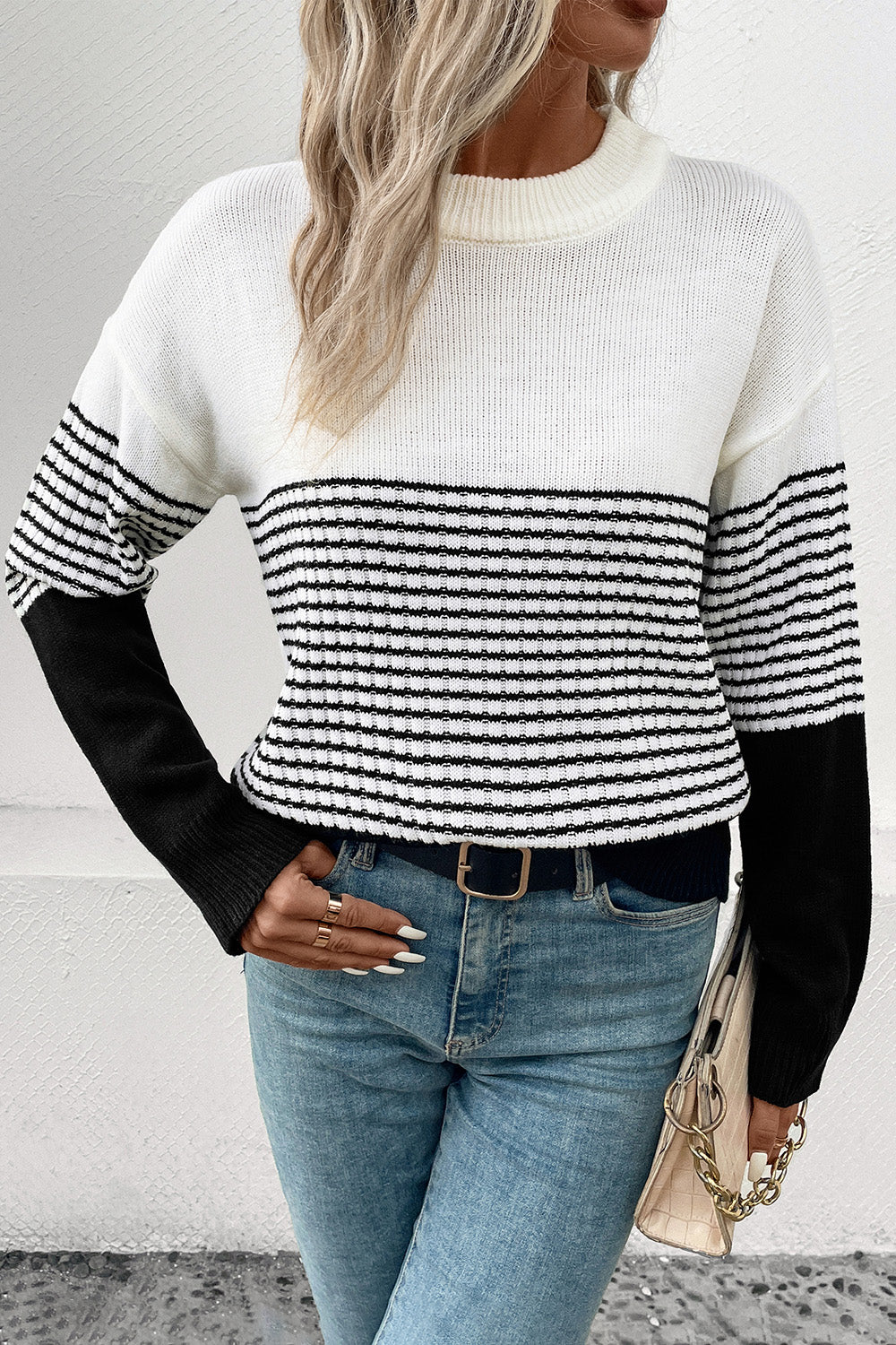 Striped Drop Shoulder Sweater - Body By J'ne