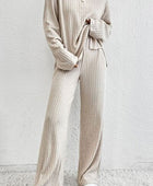 Ribbed Half Button Knit Top and Pants Set - Body By J'ne