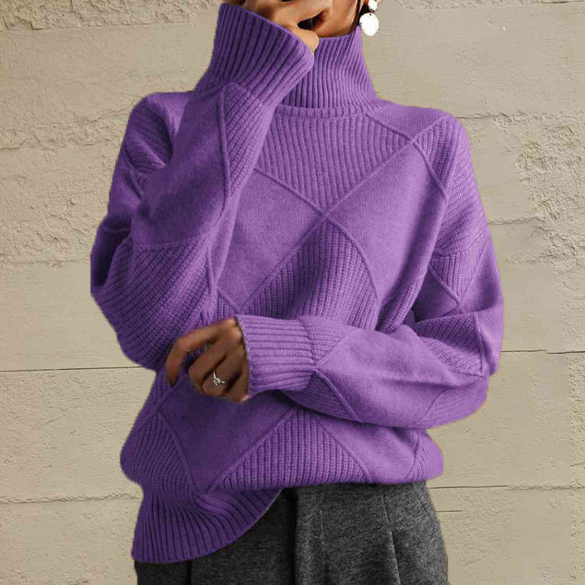 Geometric Turtleneck Long Sleeve Sweater - Body By J'ne