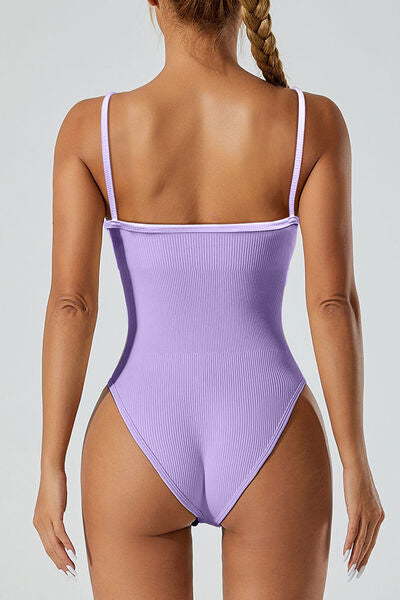 Scoop Neck Spaghetti Strap Active Bodysuit - Body By J'ne