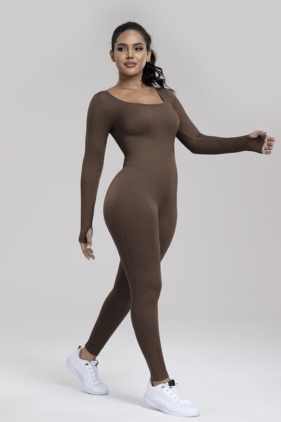 Square Neck Long Sleeve Active Jumpsuit - Body By J'ne