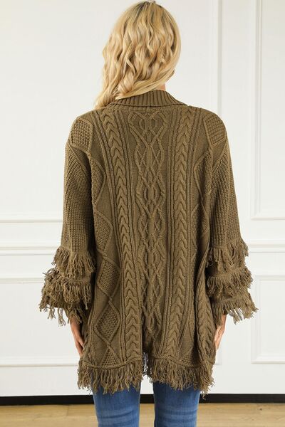 Cable-Knit Fringe Pocketed Cardigan - Body By J'ne
