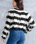 Striped Fringe Round Neck Sweater - Body By J'ne