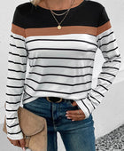 Striped Round Neck Long Sleeve T-Shirt - Body By J'ne