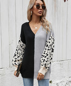 Leopard Color Block V-Neck Tunic Pullover Sweater - Body By J'ne