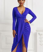 High-low Ruched Surplice Long Sleeve Dress - Body By J'ne