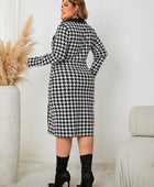 Plus Size Houndstooth Long Sleeve Slit Dress - Body By J'ne