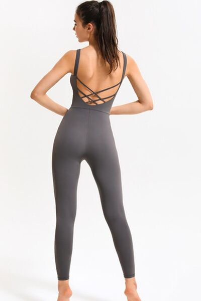 Crisscross Sleeveless Active Jumpsuit - Body By J'ne