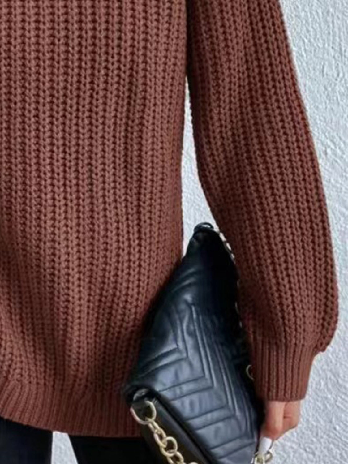 Full Size Turtleneck Rib-Knit Slit Sweater - Body By J'ne