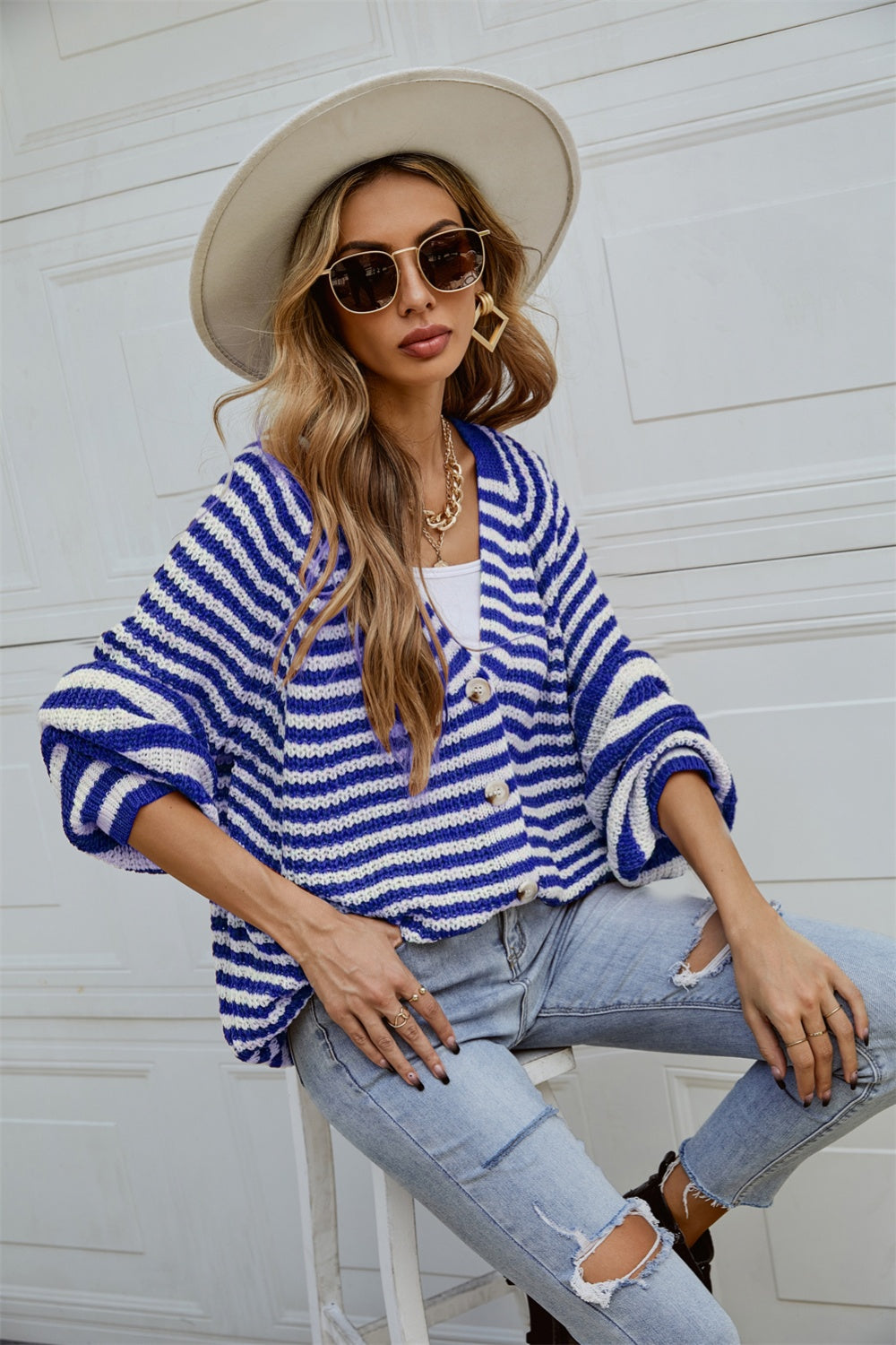 Striped Button Up Long Sleeve Cardigan - Body By J'ne