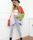 Color Block Open Front Balloon Sleeve Longline Cardigan - Body By J'ne