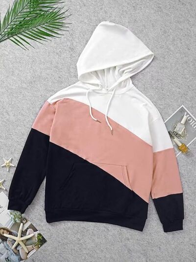 Color Block Drawstring Pocketed Hoodie - Body By J'ne