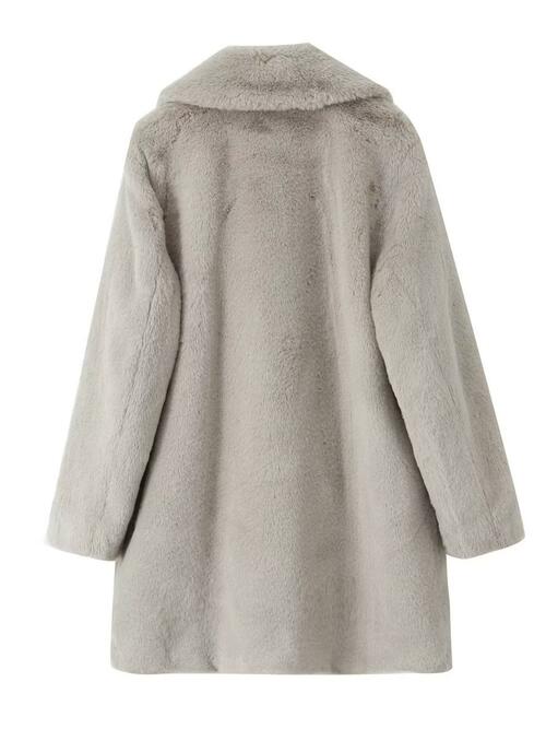 Faux Fur Button Up Lapel Neck Coat with Pocket - Body By J'ne