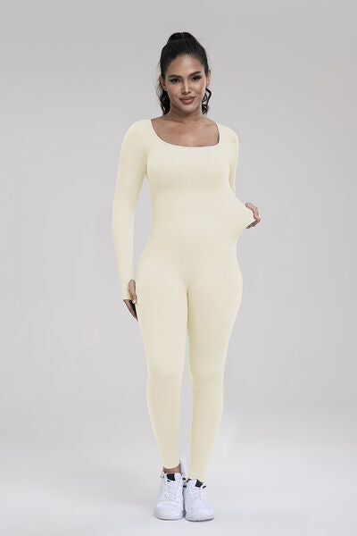 Square Neck Long Sleeve Active Jumpsuit - Body By J'ne
