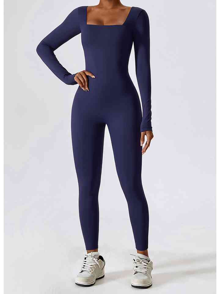 Square Neck Long Sleeve Sports Jumpsuit - Body By J'ne