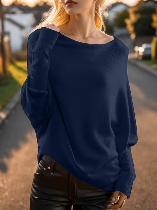 Texture Round Neck Long Sleeve Sweater - Body By J'ne