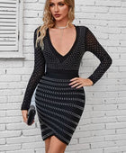 Rhinestone V-Neck Long Sleeve Wrap Dress - Body By J'ne