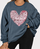 Plus Size Heart Sequin Round Neck Sweatshirt - Body By J'ne