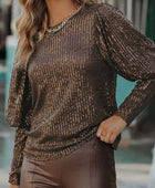 Brown Cuffed Sequin Top - Body By J'ne