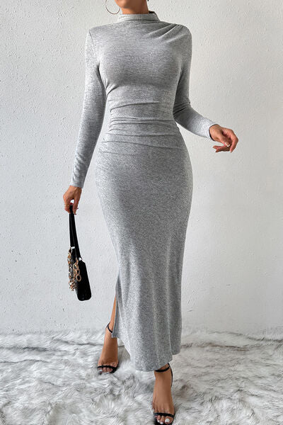 Heathered Slit Mock Neck Wrap Dress - Body By J'ne