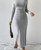 Heathered Slit Mock Neck Wrap Dress - Body By J'ne