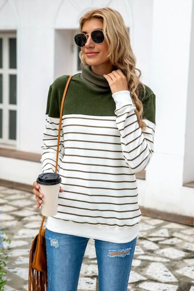 Striped Contrast Turtleneck Sweater - Body By J'ne