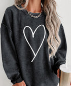 Heart Round Neck Dropped Shoulder Sweatshirt - Body By J'ne