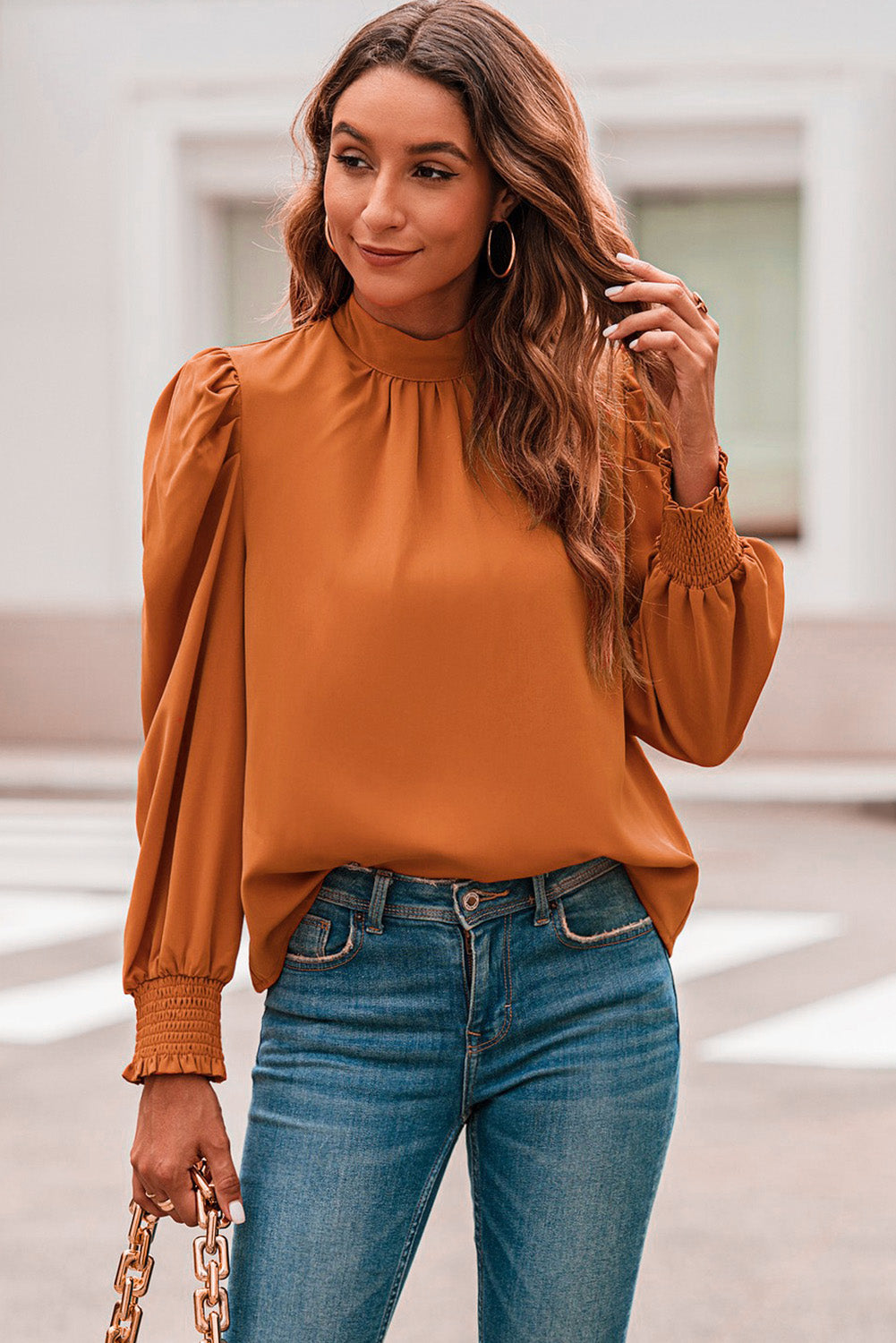 Mock Neck Puff Sleeve Blouse - Body By J'ne