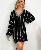 Striped V-Neck Long Sleeve Mini Dress - Body By J'ne