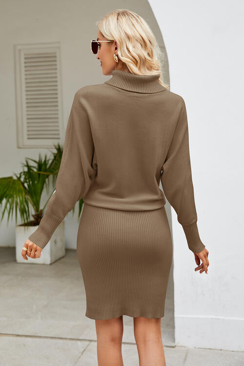 Ribbed Mock Neck Long Sleeve Dress - Body By J'ne