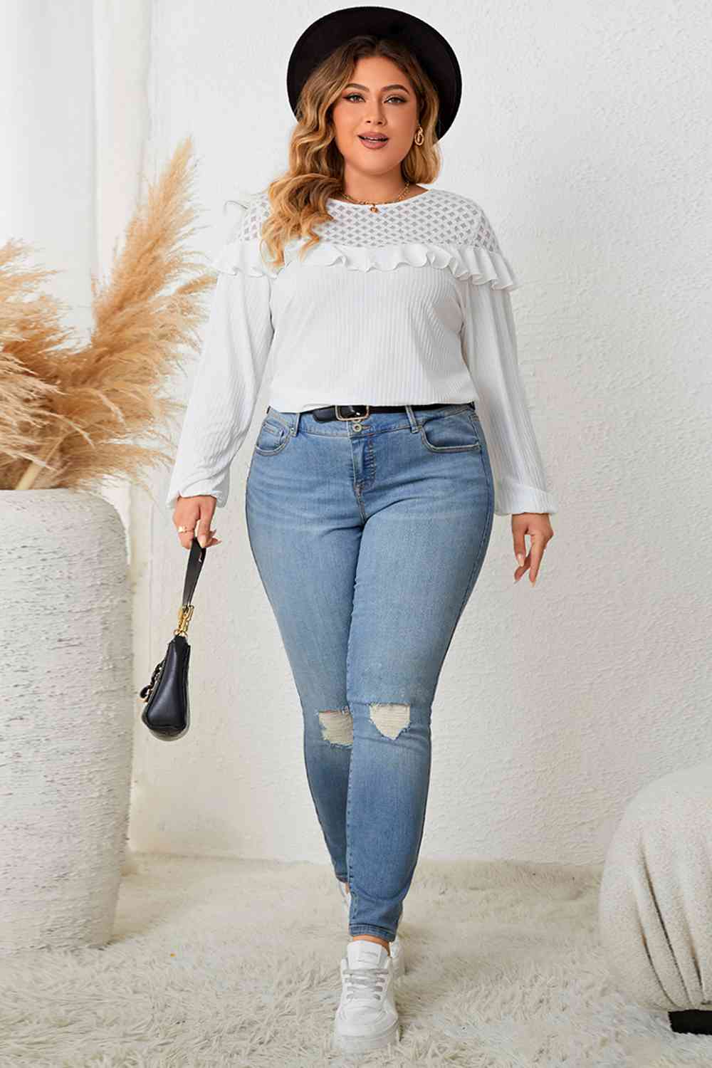 Captivating Ruffled Round Neck Long Sleeve Blouse - Body By J'ne