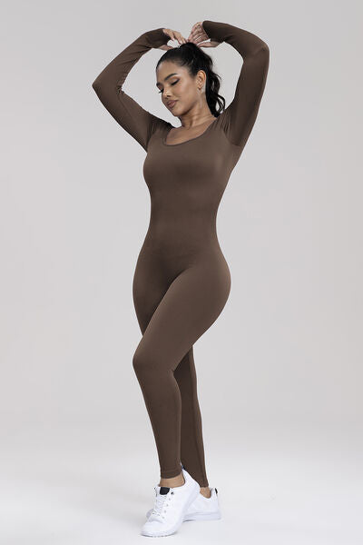Square Neck Long Sleeve Active Jumpsuit - Body By J'ne