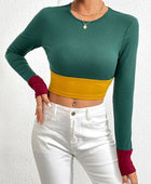 Color Block Round Neck Long Sleeve T-Shirt - Body By J'ne