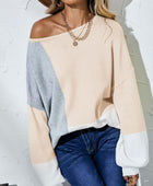 Color Block Balloon Sleeve Boat Neck Sweater - Body By J'ne