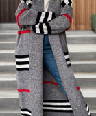 Striped Open Front Long Sleeve Longline Sweater Cardigan - Body By J'ne