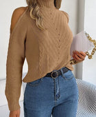 Cable-Knit Turtleneck Cold Shoulder Sweater - Body By J'ne