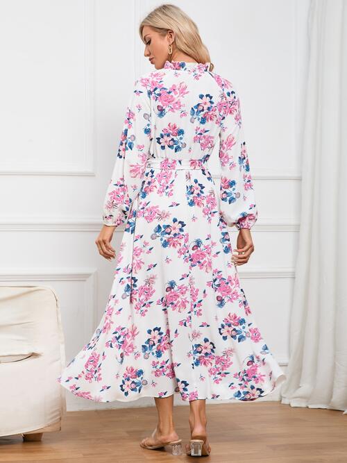 Floral Tie Front Balloon Sleeve Dress - Body By J'ne