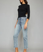 Kancan High Waist Button Fly Raw Hem Cropped Straight Jeans - Body By J'ne