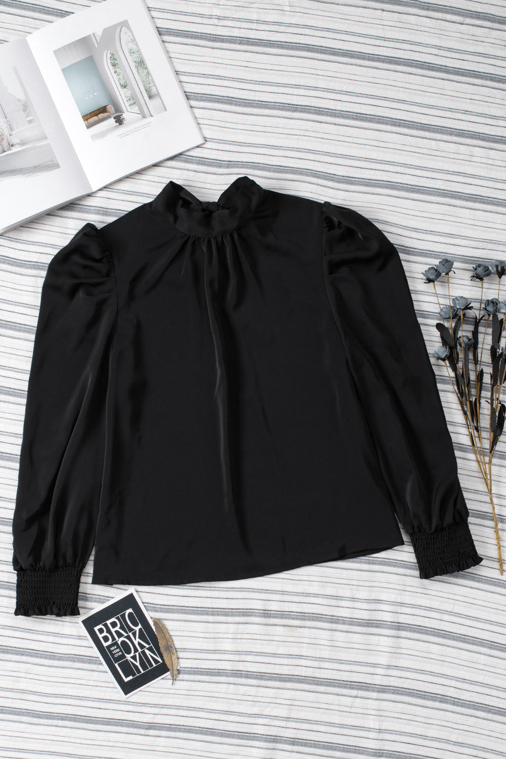 Mock Neck Puff Sleeve Blouse - Body By J'ne