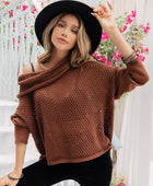 Openwork Mock Neck Dropped Shoulder Sweater - Body By J'ne