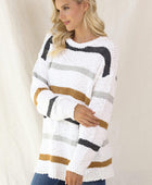 Striped Round Neck Long Sleeve Sweater - Body By J'ne